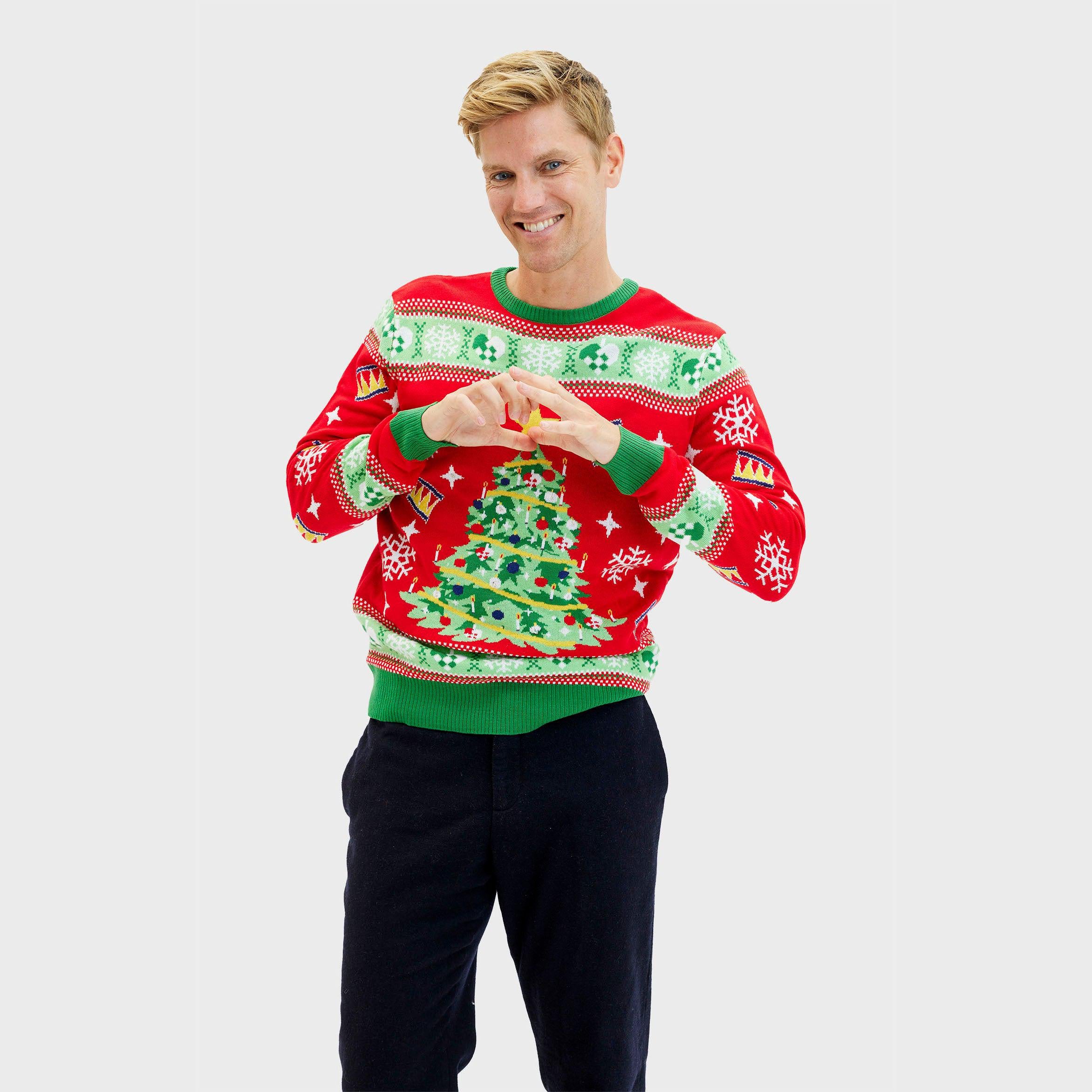 Weihnachtspulli Mit Weihnachtsbaum LED Rot - Herren